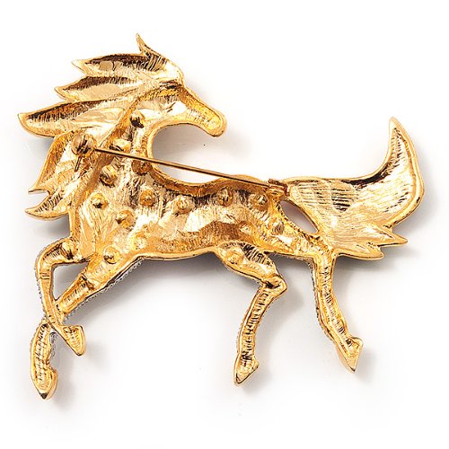 [Australia] - Avalaya Oversized Diamante Enamel Horse Brooch in Rhodium Plated Metal 