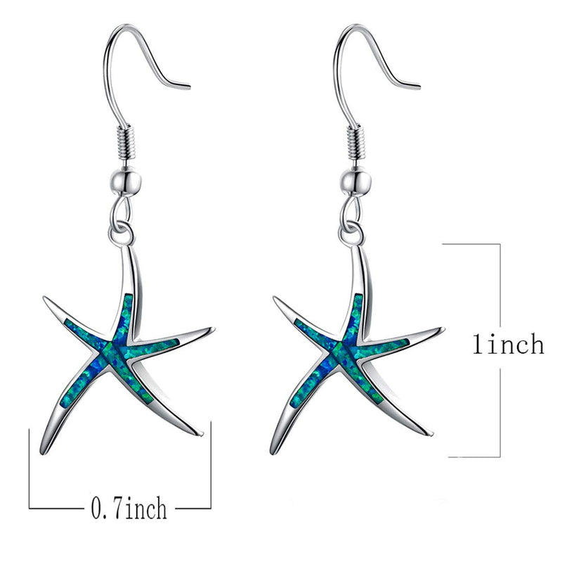 [Australia] - Sterling Silver Starfish Necklace Pendant Earrings Blue Opal White Opal or Green Opal Pendant Necklace Women Gift Blue Opel Silver Earrings 