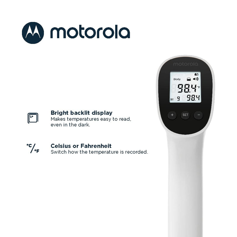 [Australia] - Motorola TE-94 Infrared Touchless Forehead Thermometer for Adults and Kids - Backlit Display, Memory Function, High Temp Alert - White 