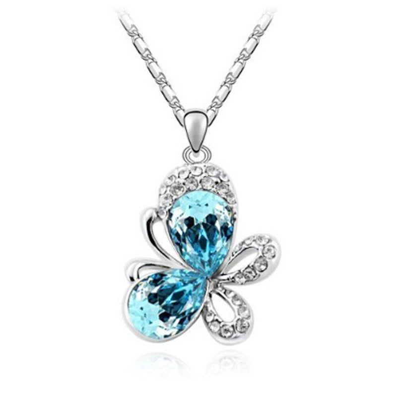 [Australia] - MAFMO Fantastic Butterfly Jewelry Set Sweet 18" Necklace Bracelet Stud Earrings Light Blue 