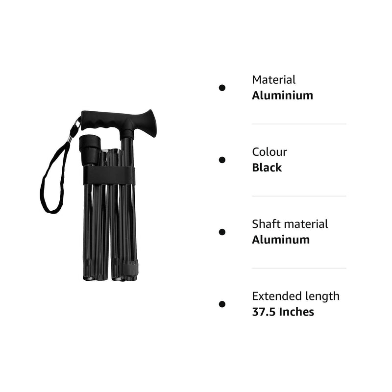 [Australia] - Deluxe 4-Part Folding Adjustable Aluminium Metallic Compact Walking Stick Cane for Men, Ladies and Women with Soft Grip Gel Handle – 33.5” – 37.5” Black 