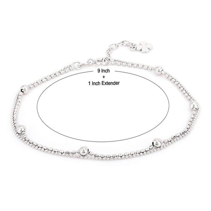 [Australia] - Vanbelle Sterling Silver Jewelry Double Layered Beaded Chain Anklet with Rhodium Plating for Women and Girls 