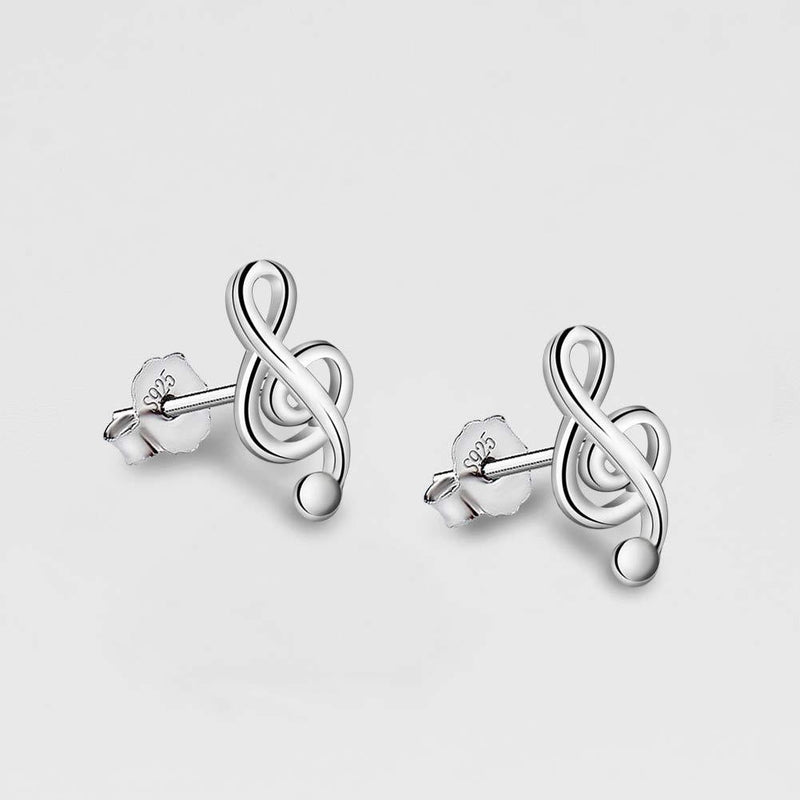 [Australia] - Meyiert Treble Clef Stud Earrings - 925 Sterling Silver Music Note Gift (with Gift Box) White 