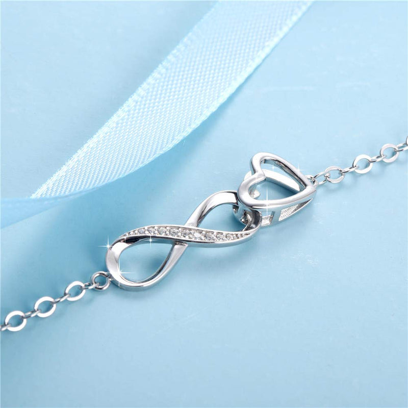 [Australia] - MABELLA Anklets Bracelet 925 Sterling Silver Adjustable Infinity Endless Love Heart Charm Jewelry Gifts for Women 