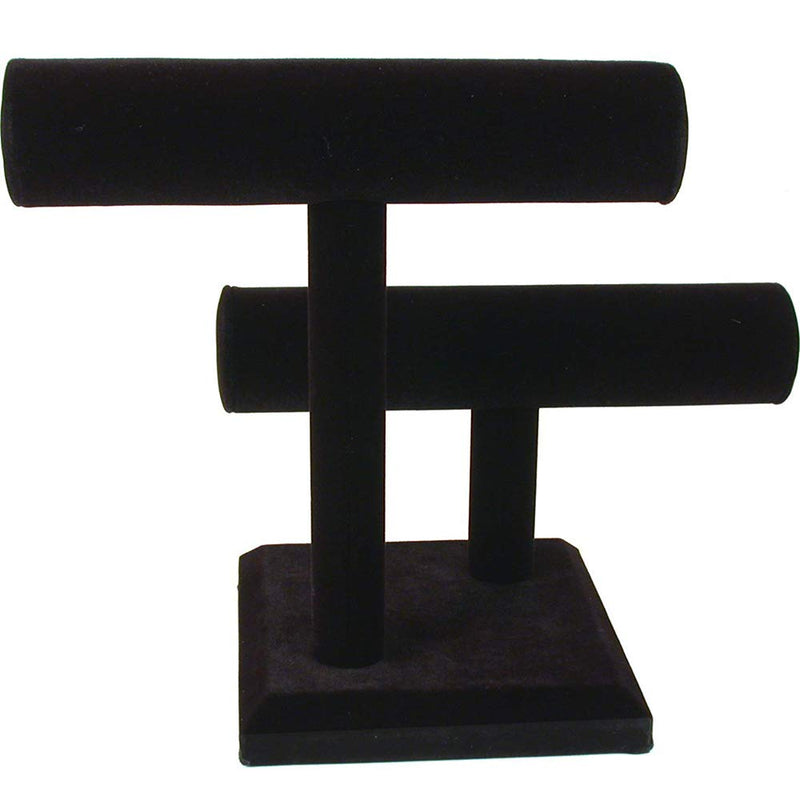 [Australia] - 2 Tier Black Velvet T-Bar Bracelet Watch Jewelry Stand Display (Black) 