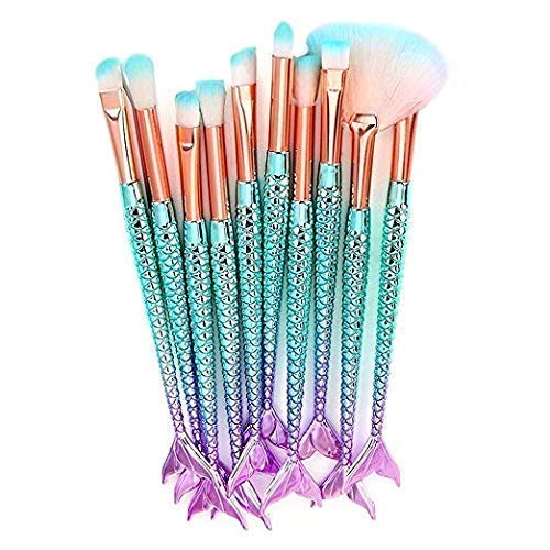 [Australia] - Funfunman Makeup Brushes 11PCS Make Up Foundation Eyebrow Eyeliner Blush Cosmetic Concealer Brushes(Mermaid Colorful) 