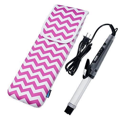 [Australia] - Bluecell Hot Pink Color Chevron Water-resistant Neoprene Curling Iron Holder Flat Iron Curling Wand Travel Cover Case Bag Pouch 15 x 5 Inches 