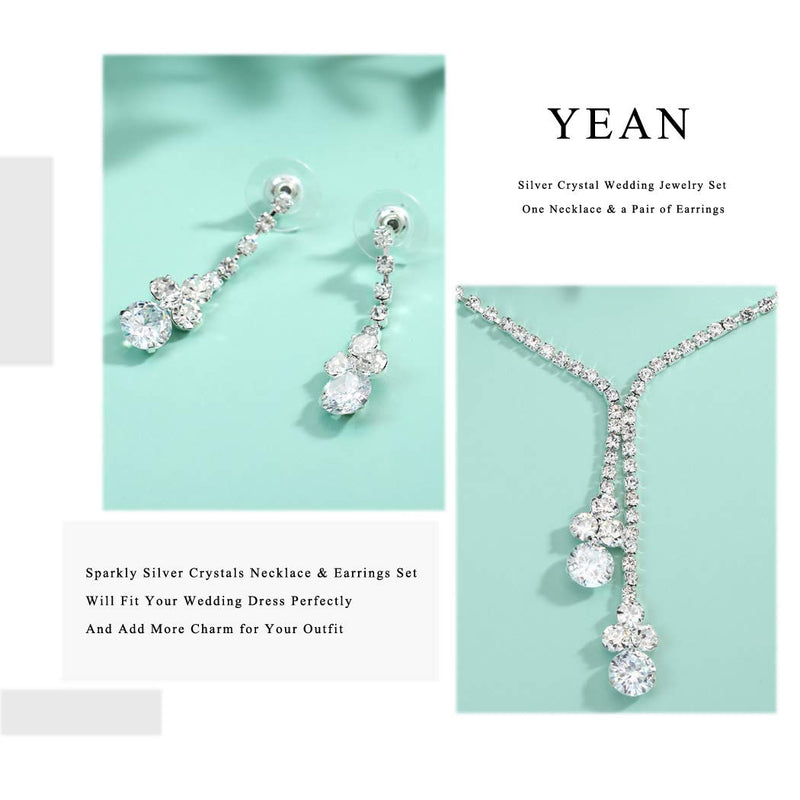 [Australia] - Yean Bride Wedding Necklace Earrings Set Silver Crystal Jewelry Set Bridal Choker Necklace for Women and Girls 