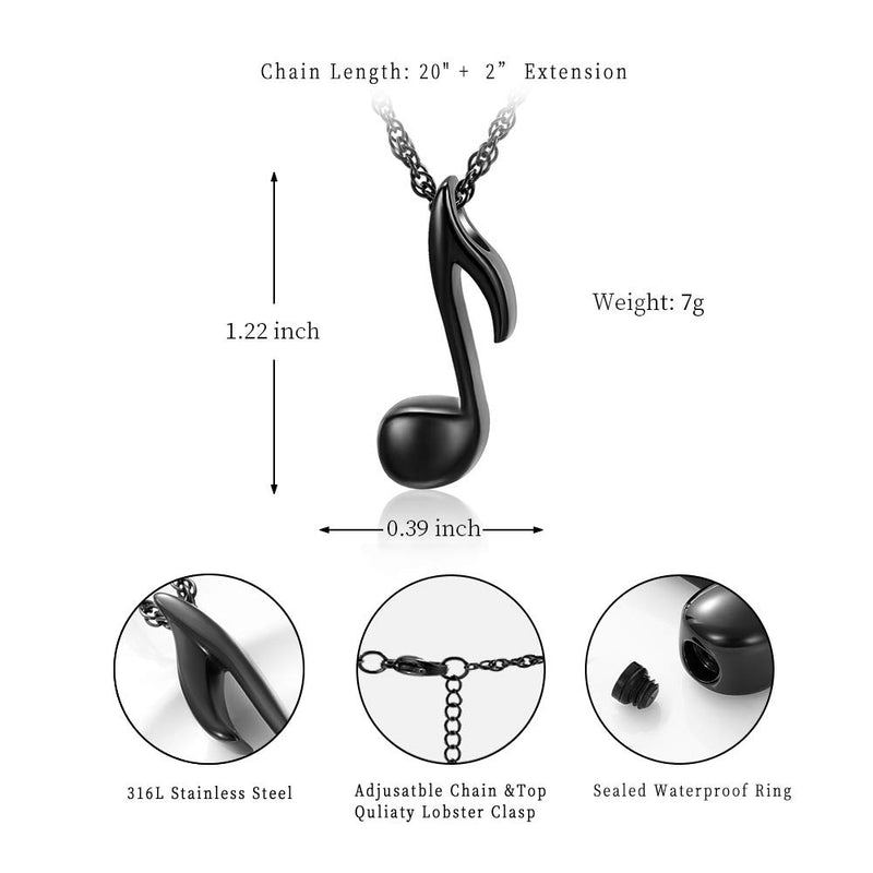 [Australia] - shajwo Cremation Jewelry Urn Necklace for Ashes Music Note Keepsake Pendant Memorial Necklace for Women Human Black 