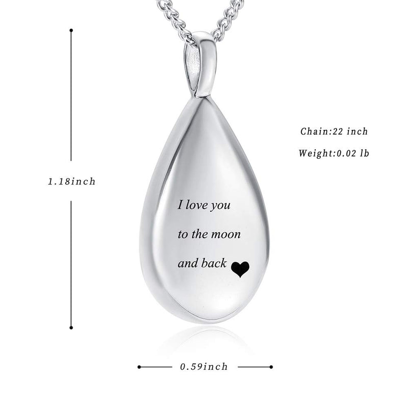 [Australia] - Carved Teardrop Keepsake Ashes Necklace Urn Pendant Cremation Memorial Jewelry I love you to the moon and back 