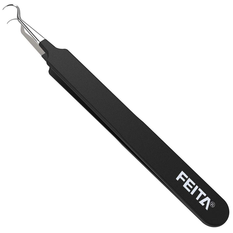 [Australia] - Blackhead Acne Extraction Tweezers - FEITA Pro & Surgical-Grade Stainless Steel Bend Curved Comedone Extractor Tweezer Tool for Remove Whitehead and Clogged Pores, Pimple - Black 