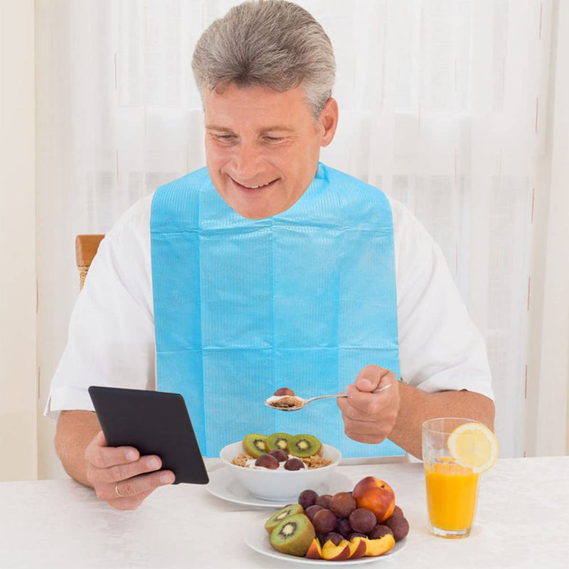 [Australia] - EXCEART 60Pcs Disposable Adult Bibs Disposable Adult Tie- Back Poly Bibs Blue Large Overhead Apron Bib for Elderly Women, Men,45X37X0.5CM 