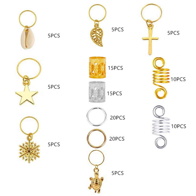 [Australia] - nuoshen 120 Pieces Hair Cuffs and Braid Rings, Metal Hair Charms Hair Braiding Beads for Hair Decorations Pendants 