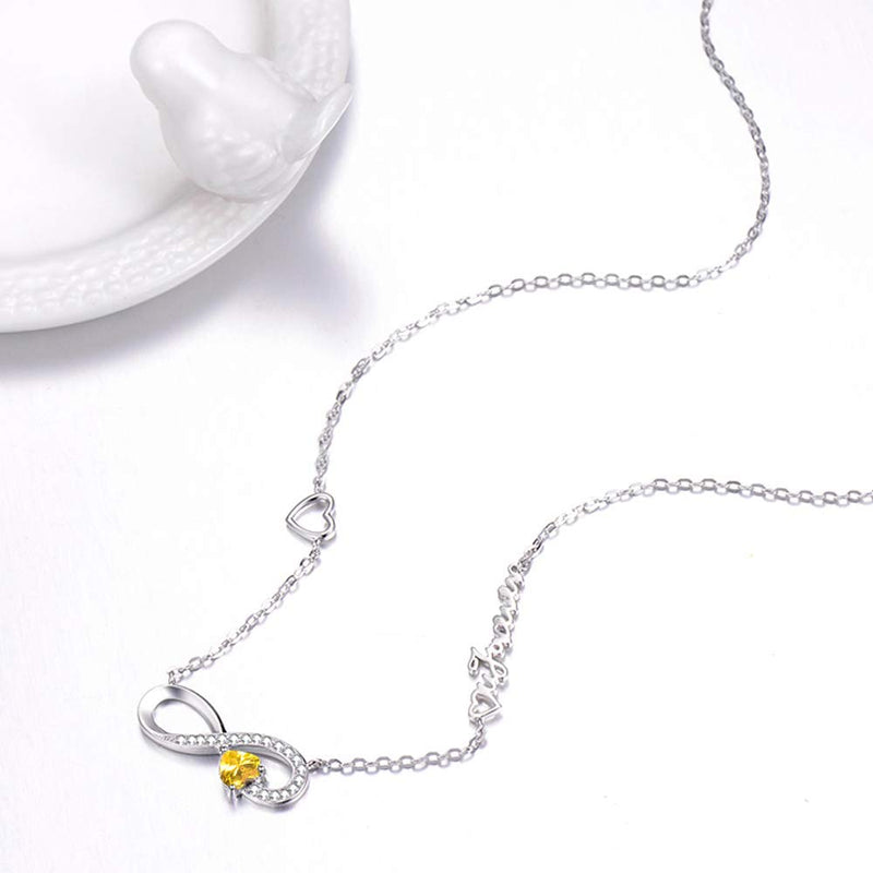 [Australia] - Birthday Gifts Love Infinity Yellow Citrine Necklace for Women Teen Girls Love You Forever Jewelry for Wife Anniversary Sterling Silver 20" Chain Love Heart Infinity Yellow Citrine Necklace 