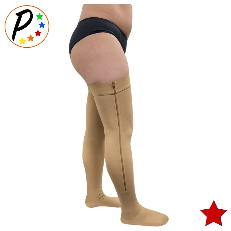 [Australia] - Presadee Closed Toe Thigh High 20-30 mmHg Firm Compression Leg with YKK Zipper (Beige, 2) Beige 