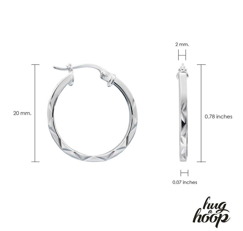 [Australia] - HUG A HOOP - 925 Sterling Silver Diamond-Cut Square Tube Round Hoop Earrings, 2mm Click-Top Hoops 15mm-70mm 20mm-4/5" 