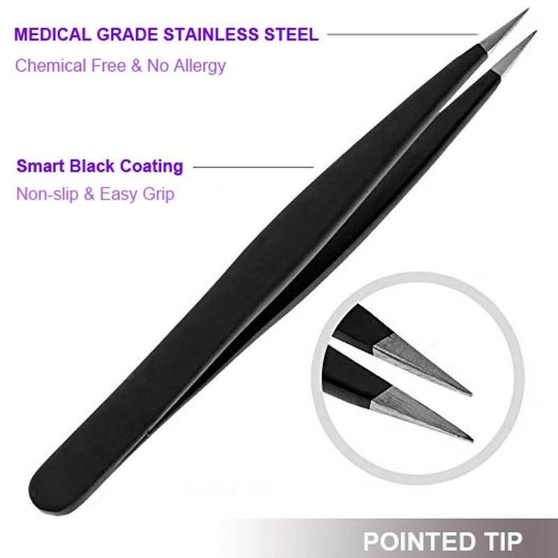 [Australia] - Eyebrow Tweezers, for Ingrown Hair Eyebrow Tweezer Set for Men Women Great Precision Eyebrows (Black) Black 