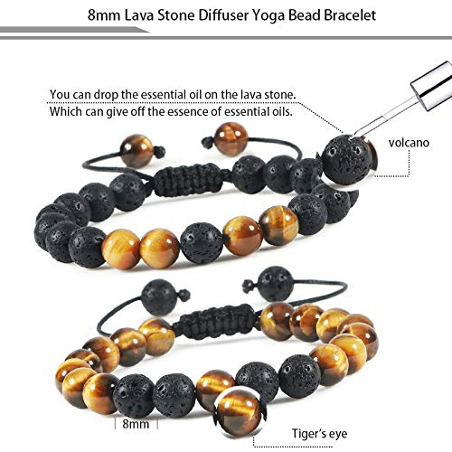 [Australia] - XHSM Tiger Eye Lava Rock Bracelet for Men and Women, 8mm Natural Tiger Eye Beads Stone Adjustable Bracelet Aromatherapy Essential Oil Diffuser Lava Bracelet Gifts for Men 