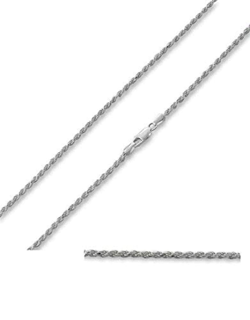 [Australia] - Sterling Silver 2mm diamond cut rope chain necklace- Made In Italy Rhodium 16.0 Inches 