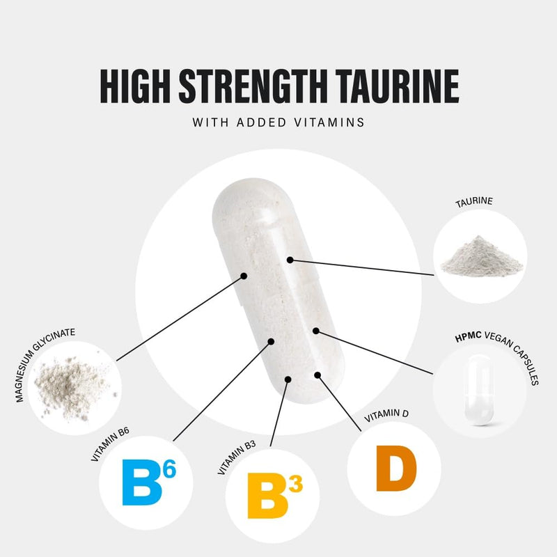 [Australia] - Taurine Supplement 1500mg Capsules Per Serving - Added Magnesium Glycinate, Vitamin B6, B3 and Vitamin D3-120 High Strength Taurine Capsules - (2 Capsules Per Serving) 