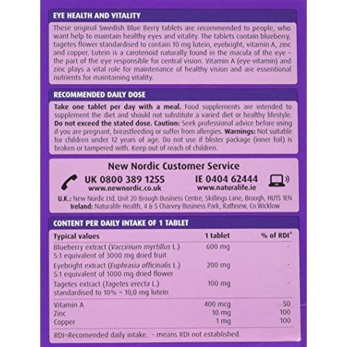 [Australia] - New Nordic Blue Berry Mega Strength - One-A-Day Tablets - 30 Tablets - Blue Berry Eyebright Plus - Natural Vegan Eye Supplement Tablets - Suitable for Women and Men 