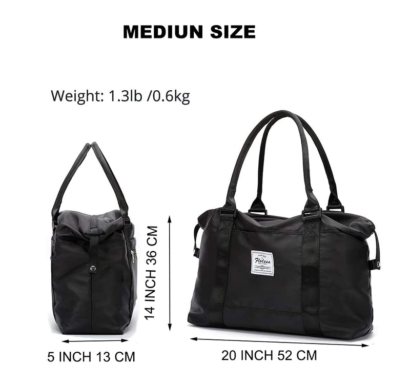 [Australia] - Weekender Bag for Women, Carryon Tote Bag, Sports Gym Bag, Workout Duffel Bag, NICE COM SUPPLY, Overnight Shoulder Bag Fit 15.9" Laptop for Women (Black, Medium) Black 