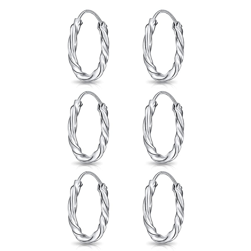 [Australia] - DTPsilver - Set of 3 PAIRS of TINY 925 Sterling Silver, Yellow or Rose Gold Plated Twisted Hoops/Sleepers Earrings - Thickness 1.8 mm - Diameter 10 mm 