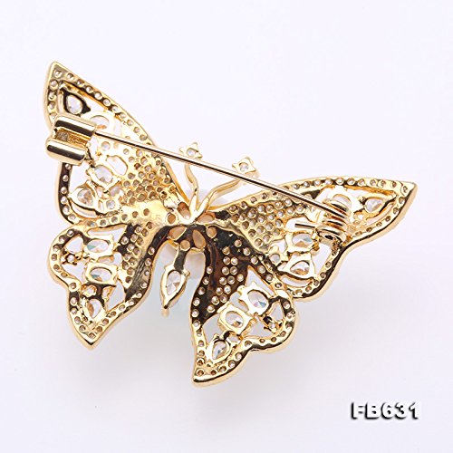 [Australia] - JYX Fine Butterfly-Style White Freshwater Pearl Brooches Pins Golden-Tone 