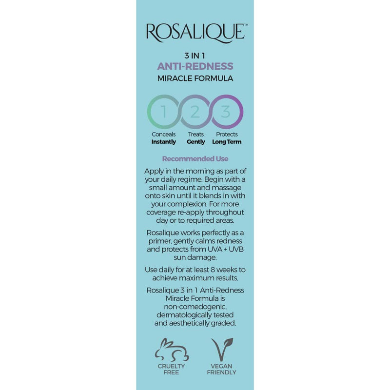 [Australia] - Rosalique 3 in 1 Anti-Redness Miracle Formula Colour Corrector SPF50 for Hypersensitive and Redness Prone Skin, Suitable for All Skin Types 1 x 30 ml 