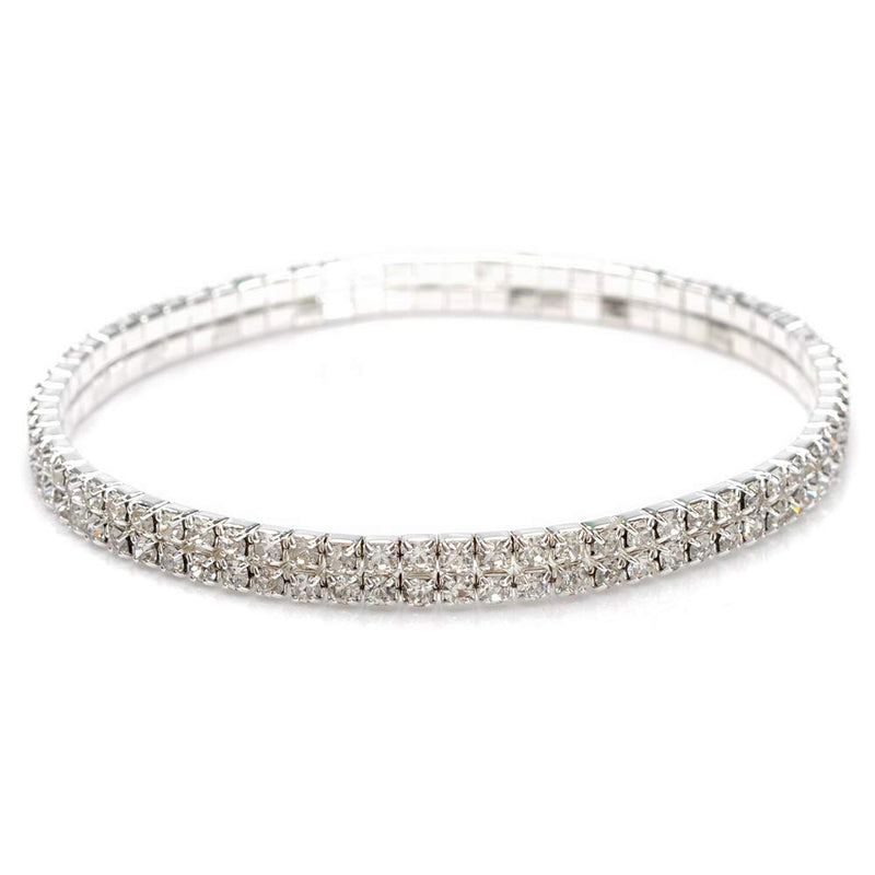 [Australia] - Shuning Sexy Anklets for Women Crystal Rhinestone Stretch Tennis Ankle Elastic Bracelet 2Pcs Silver 