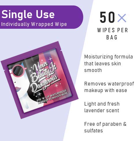 [Australia] - LA Fresh Eye and Lip Waterproof Makeup Remover Wipes Pack of 50 Individually Wrapped Wipes Made With Vitamin E, Olive Oil Convenient Size For Purse, Gym Bag, Car, Anywhere On The Go 50 Count 
