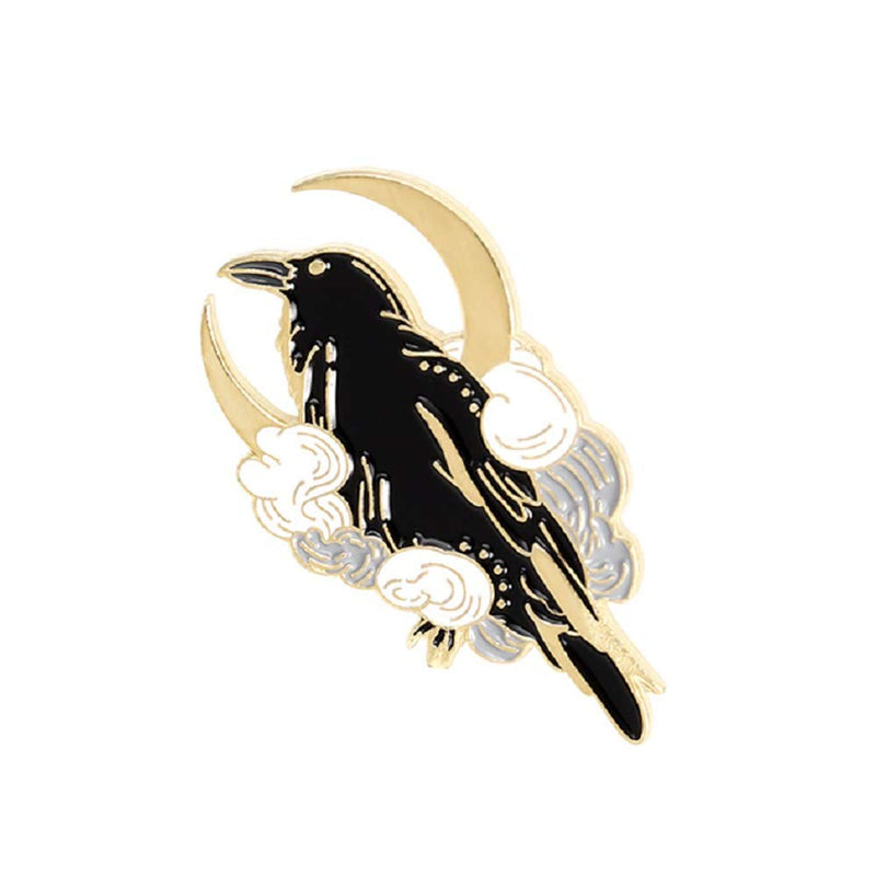 [Australia] - Black Crow Enamel Pins Set Art Rose Moon Lapel Pin Cute Aesthetic Badges for Children Women Backpack Shirt Denim Bag 2pcs 