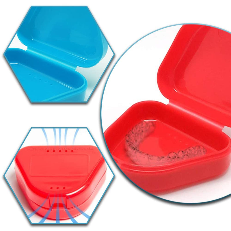 [Australia] - TAORANJU 2 Pcs Retainer Cases Denture Box Orthodontic Dental Retainer Boxes with Air Vent Holes Braces Storage Boxes for Mouth Guard Teeth Braces (Red, Blue) 