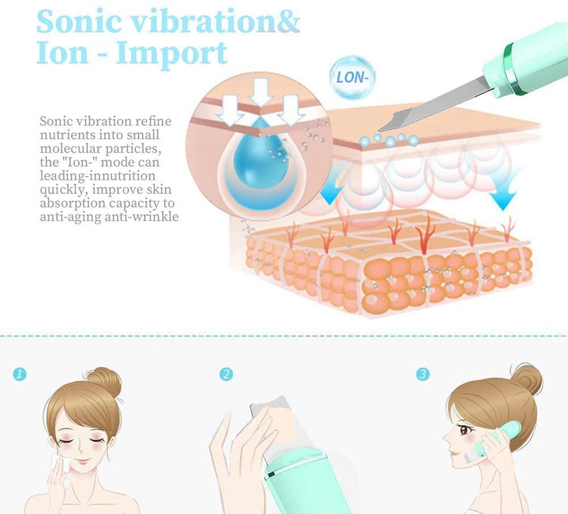 [Australia] - Face Skin Scrubber,ANLAN Electric Ultrasonic EMS Ion Face Cleanser Blackhead Remover Pores Cleaner Wrinkle Remover Comedone Extractor Skin Care Massager USB Rechargeable Beauty Tool Sky blue 