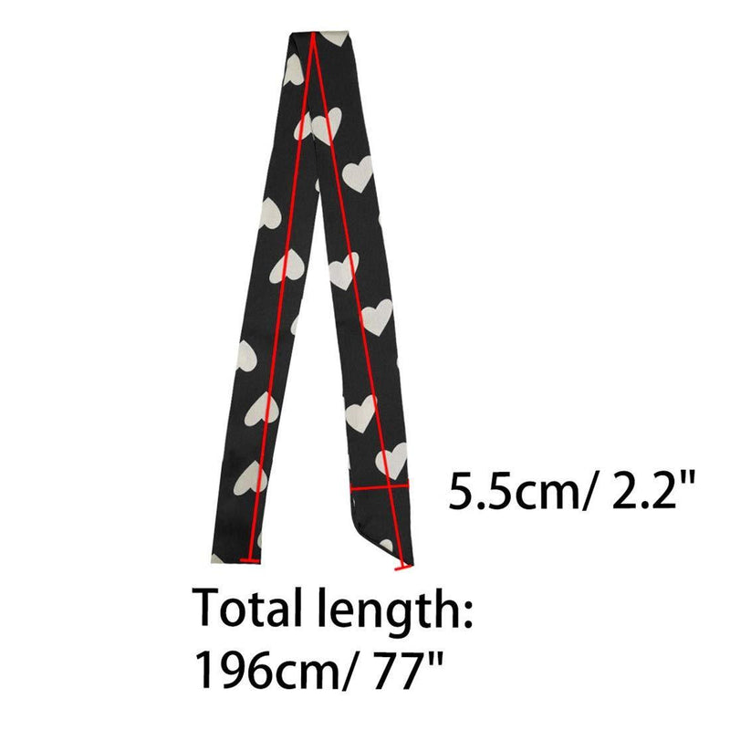 [Australia] - sourcing map Women Skinny Ribbon Neckerchief Heart Pattern Narrow Hair Wrist Scarf Headband Handbag Handle Wrap L Black Heart 
