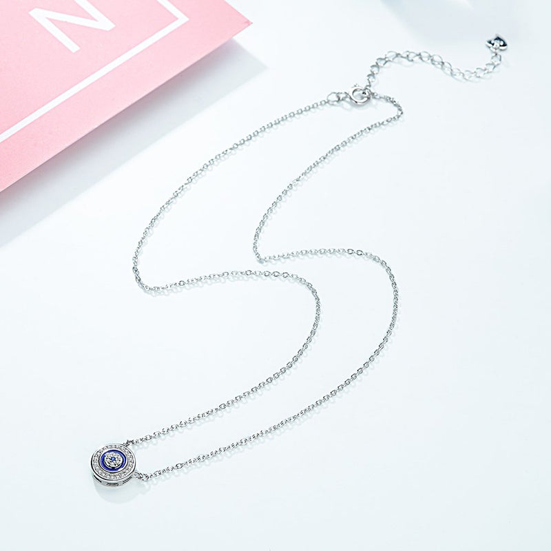 [Australia] - TONGZHE Round Blue Evil Eye Pendant Necklace Sterling Silver 925 Cubic Zirconia Adjustable Chain 16"+2" Extender Rhodium 