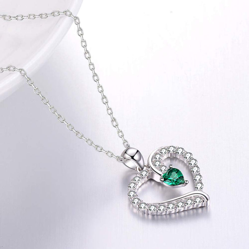 [Australia] - Green Emerald Jewelry for Women Teen Girls Birthday Gifts Necklace for Wife Mom Sterling Silver Love Heart Jewelry Love Heart Green Emerald Necklace 