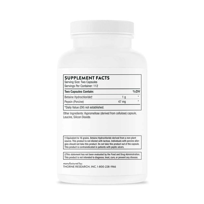 [Australia] - Thorne Research - Betaine HCL & Pepsin - Digestive Enzymes for Protein Breakdown and Absorption - 225 Capsules 225 Count (Pack of 1) 