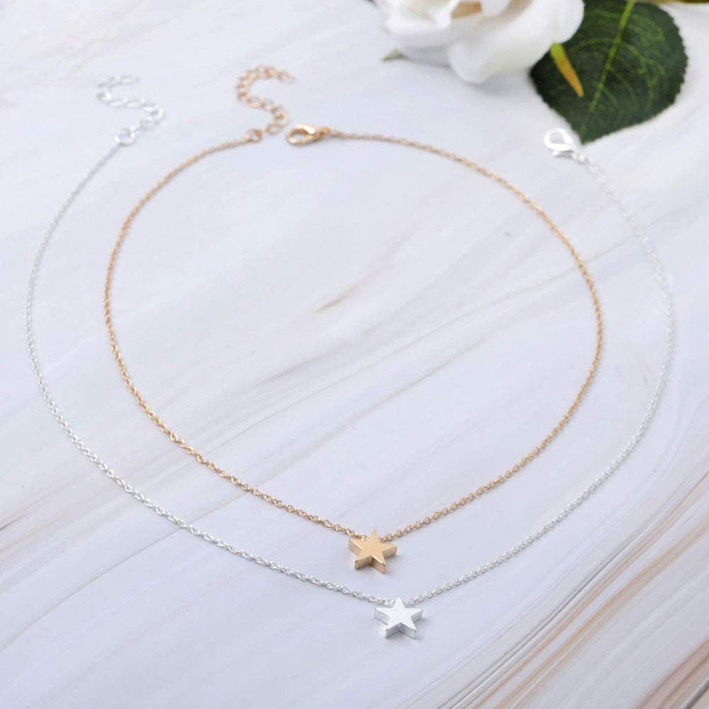 [Australia] - Jovono Layered Heart Pendant Necklace Silver Beaded Necklace Chain for Women and Girls SET10 