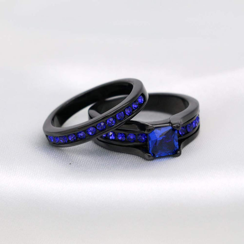 [Australia] - Ringcrown Couple Rings Black Plated Princess Cut Blue Cz Womens Wedding Ring Sets Titanium Steel Man Wedding Bands（Please Buy 2 Rings for 1 Pair） women(1pc) 6 