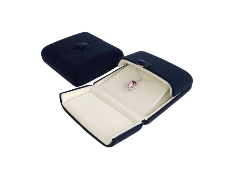 [Australia] - Double Function Navy Blue Velvet Pendant Earrings Necklace Gift Box Double Layer Fine Material Modern Elegant (Jewelry is not included) Pendant Necklace 