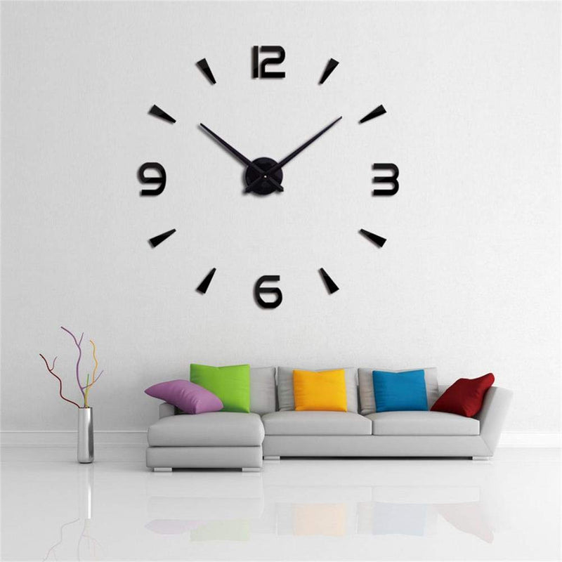 [Australia] - Large DIY Wall Clock Modern 3D Wall Clock with Mirror Numbers Stickers for Home Office Decoration Black 