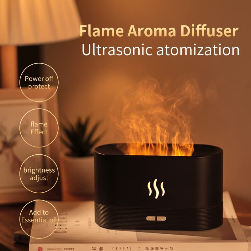 [Australia] - Flame Air Aroma Diffuser Humidifier, 7 Flame Color Noiseless Essential Oil Diffuser for Home,Office,Yoga with Auto-Off Protection (Black) Black 