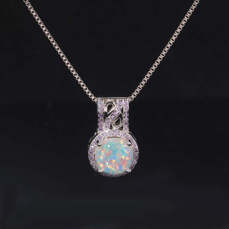 [Australia] - CiNily 14K White Gold Plated White Fire Opal Zircon Pendant Necklace for Women Girls Opal Jewelry Gift white+purple 