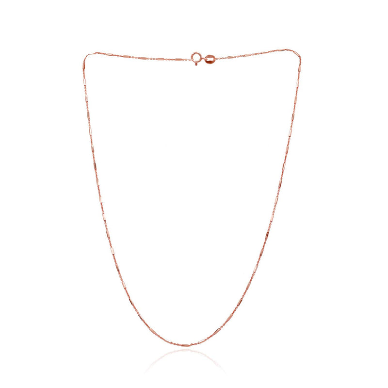 [Australia] - Sea of Ice Sterling Silver 1mm Diamond-Cut Bar Station Rolo Chain Necklace for Women, Size 14" - 36" Italy Rose Gold 18.0 Inches 