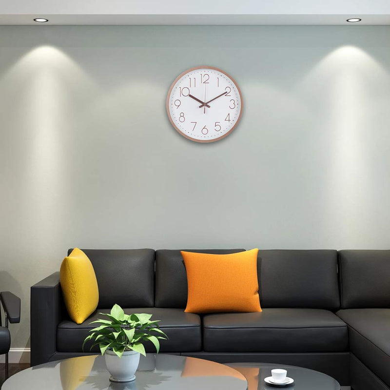 [Australia] - Rysunle 12 Inch Modern Wall Clock , Silent Non-Ticking Decorative Battery Operated Wall Clocks for Living Room, Office, Bathroom, Kitchen, Thicken Plastics Frame Glass Cover (Rose Gold) Rose Gold 