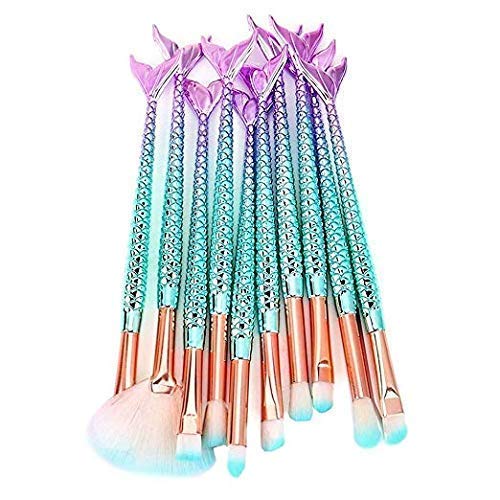 [Australia] - Funfunman Makeup Brushes 11PCS Make Up Foundation Eyebrow Eyeliner Blush Cosmetic Concealer Brushes(Mermaid Colorful) 