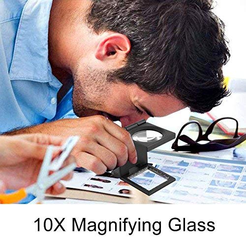 [Australia] - 10X 28mm Mini Three-Folding 10X Magnifier,Zinc Alloy Magnifier Magnifying Glass with Scale,for Textile Optical Jewelry Tool (5Pcs) 