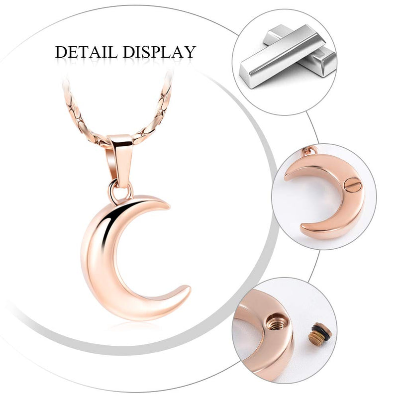 [Australia] - Imrsanl Cremation Jewelry for Ashes Moon Urn Necklace Stainless Steel Memorial Lockets Keepsakes Jewelry for Ashes Pendant - Fill kit Rose Gold 