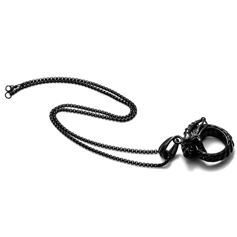 [Australia] - Heavstjer Hip Hop Stainless Steel Dragon Head Medallion Pendant Necklace,22inches Link Chain Plated Black 